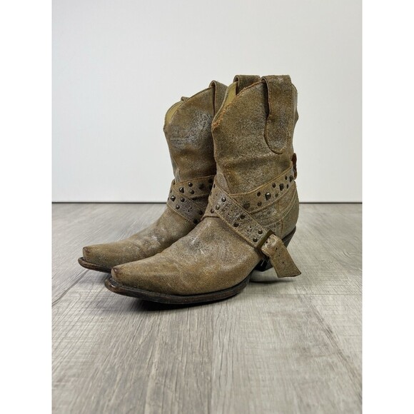 Corral Women's US 7.5M Brown Tan Leather Studded Strap Ankle Western Boots B - Picture 1 of 11